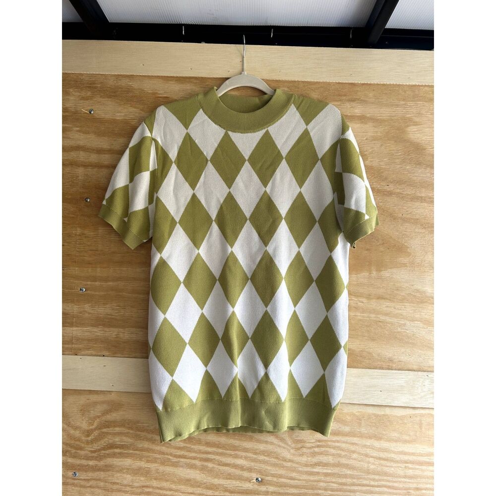 Paul Jones Knit Sweater Light Green Diamond Pattern Mens Size Medium NWT